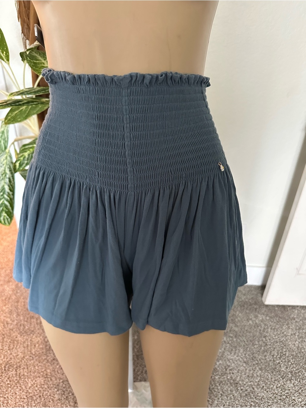 NATURAL LIFE Teal Blue Smocked Waist Women's Skort Shorts